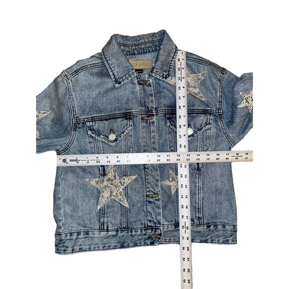 BLANK NYC Denim Jean Jacket Light Wash Faux Leather Star Patch Snakeskin Size XS - Picture 5 of 8